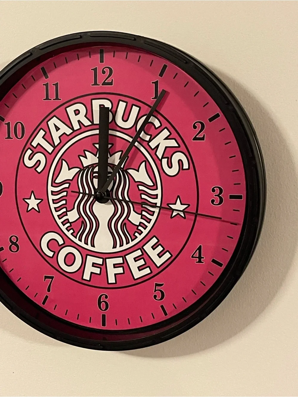 Starbucks Bright Pink Logo Wall Clock with Black Trim